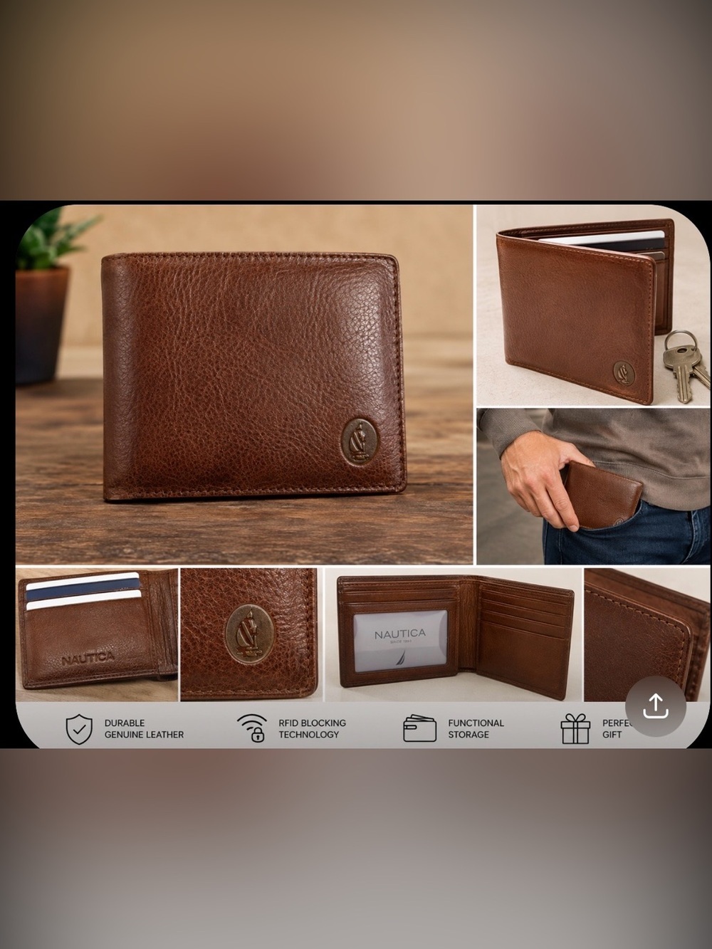 Vintage Nautica men’s Brown Textured Leather wallet with Key & Card Holder